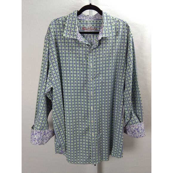 Robert Graham Green Purple Flowers Button Front Party Shirt sz 2XL - Picture 1 of 8